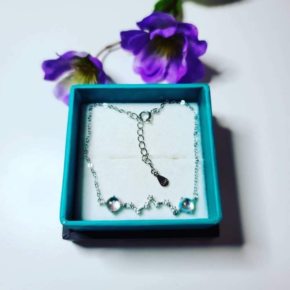 Moonstone and zirconia 925 silver bracelet